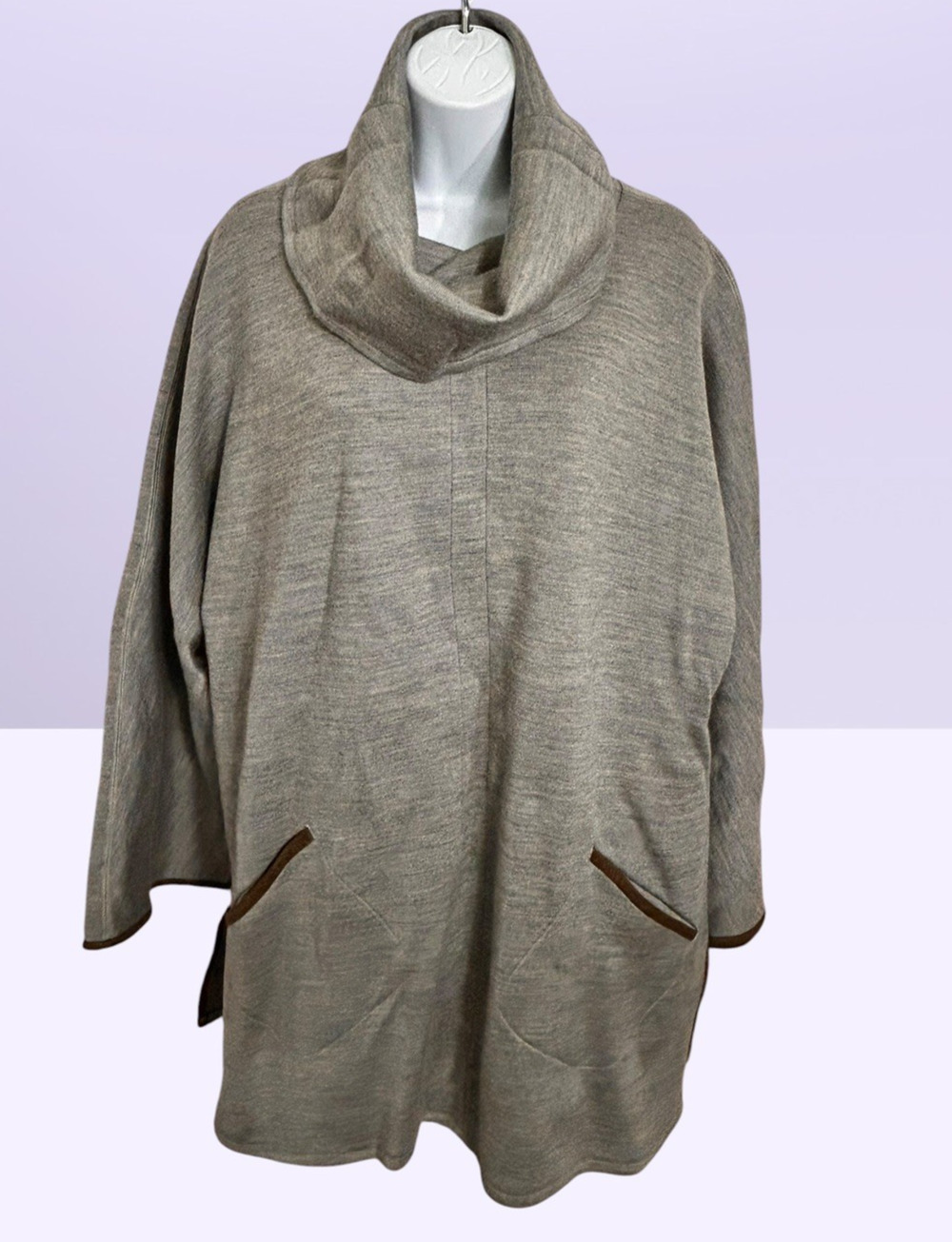 Soft Surroundings Grey Wool Blend Cowl Tunic Sweater Sz Large Pullover Oversized